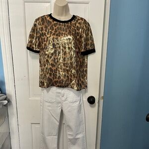 Alice And Olivia Animal Print Silk Blouse